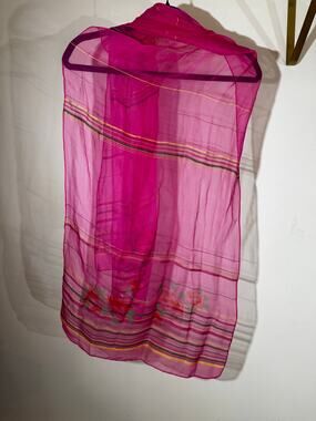 100% Silk Sheer Scarf With Roses  64" Long by 18" Wide